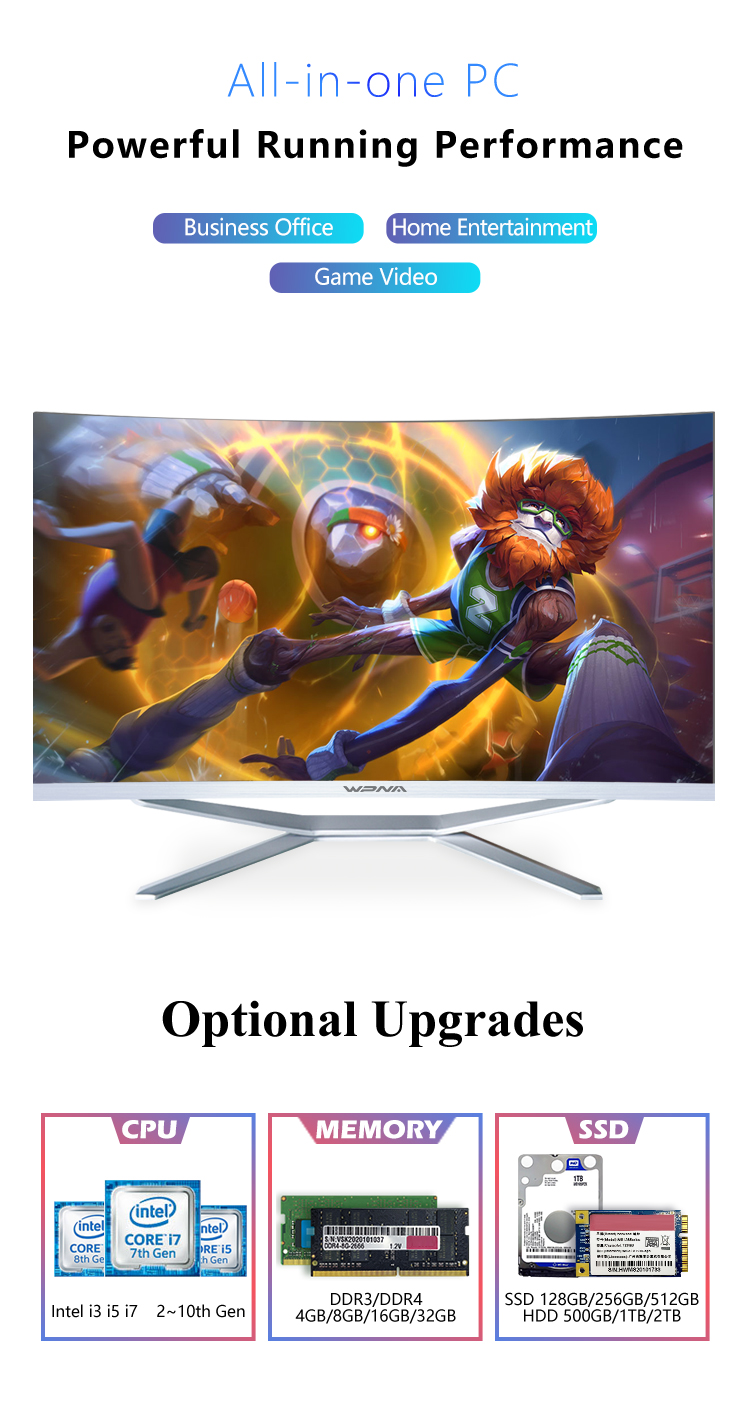 27 inch White Aio Computer with Curved Screen I3/I5/I7 Cpu and 4g Graphic Card 2-