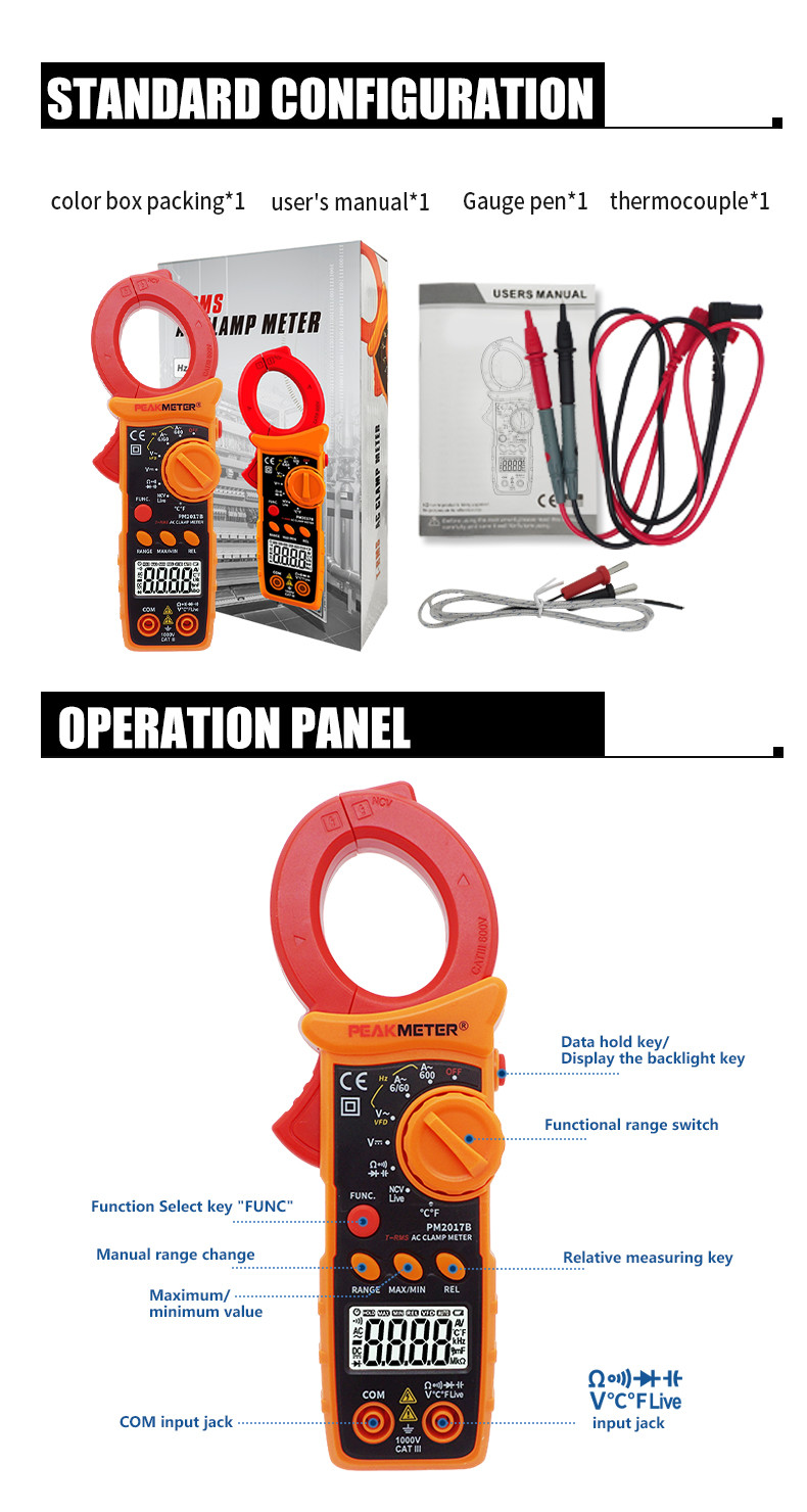 AC Digital Clamp Meters With Non-Contact Voltage Detaction,1000V AC/DC NCV，VFD and Ture RMS