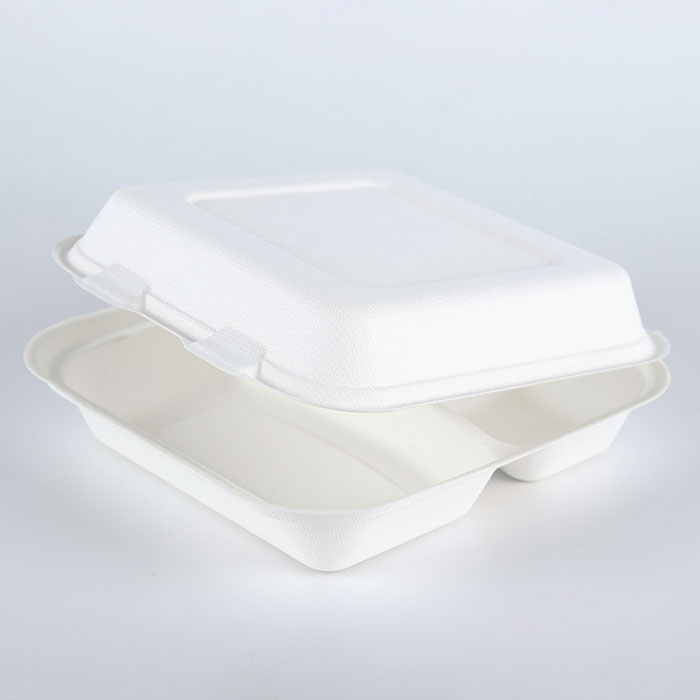8 inches Biodegradable sugarcane bagasse 3 division disposable food packaging container boxes