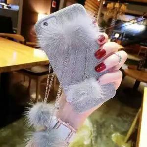 China DIY Luxurious Small Fox Hair Chain Ball Pendants Cloth Type Cell Phone Case Cover For iPhone 7 6s Plus on sale