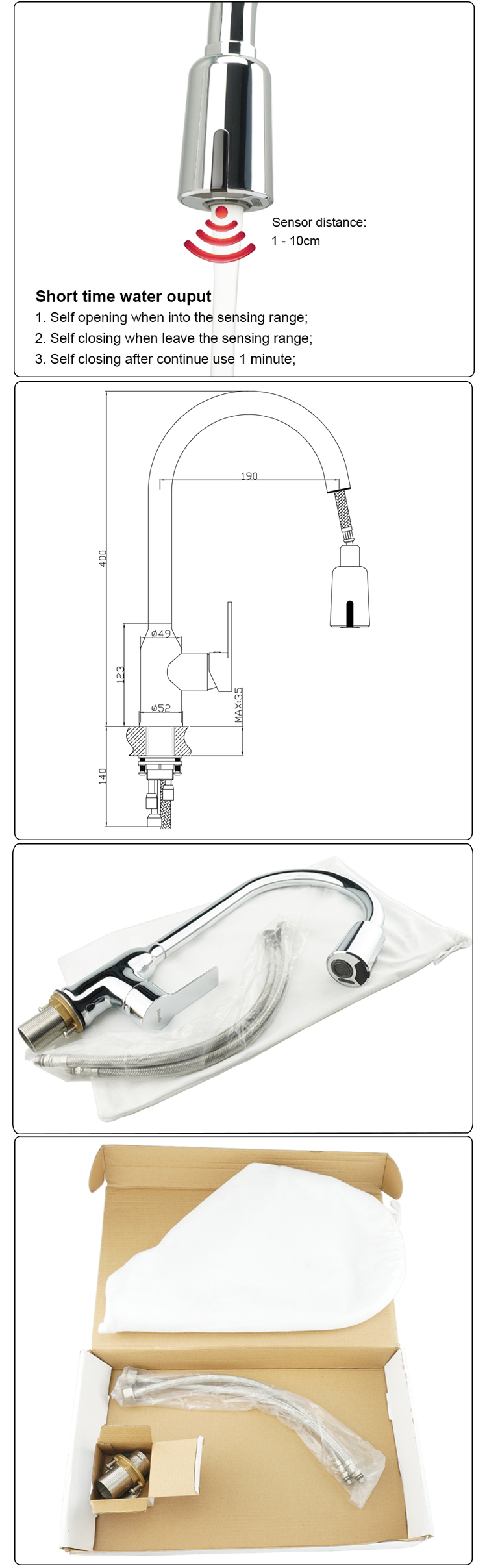 35mm Cartridge Chrome Plated Touch Free Kitchen Sink Faucet