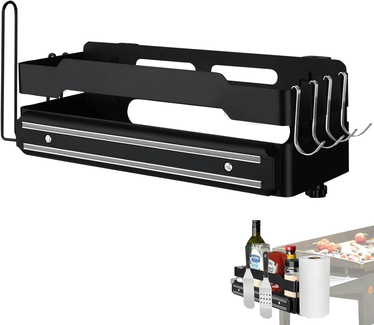 Griddle Caddy with Magnetic Tool Holder BBQ Accessories Storage Box with Paper Towel Holder for 28"/36" Blackstone Griddles
