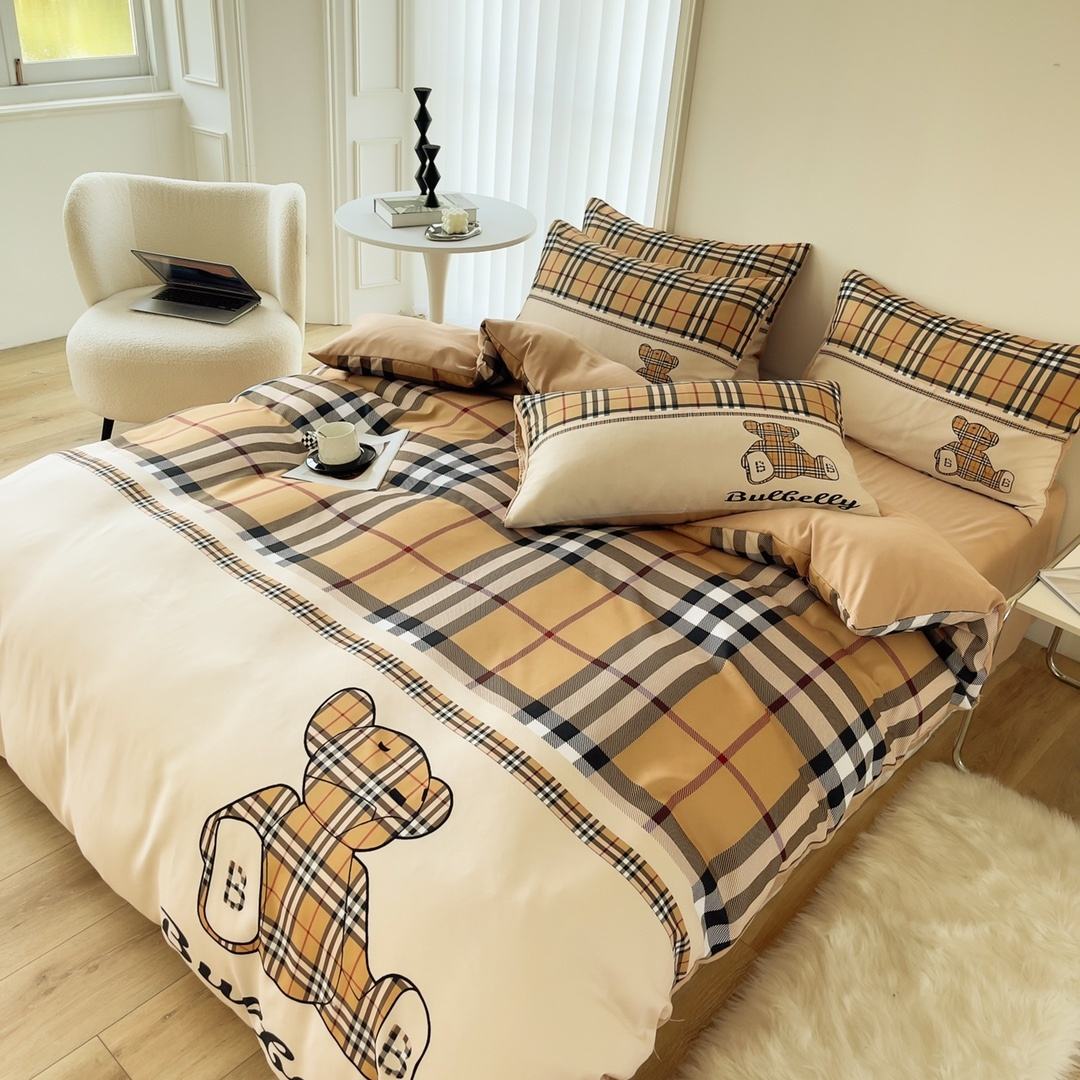 Grid Twin Size Duvet Cover Bed Sheet Bedding Set 4-In-1 Brushed Cotton Nondisposable