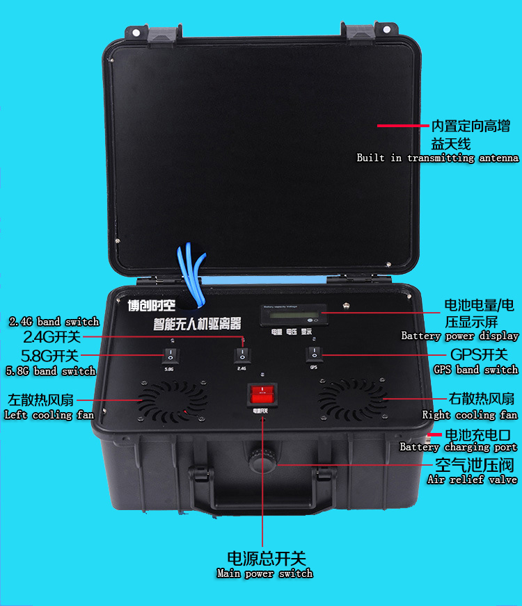Multi-function remote control drones jammers Aerial drones 2.4 G 5.8 G wireless video transmission remote jammer Black