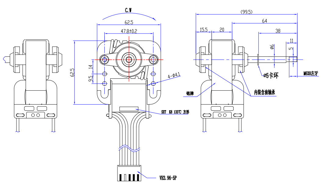 Fan Shaded Pole Motor YJ62 20 127V With Three Speed Steps
