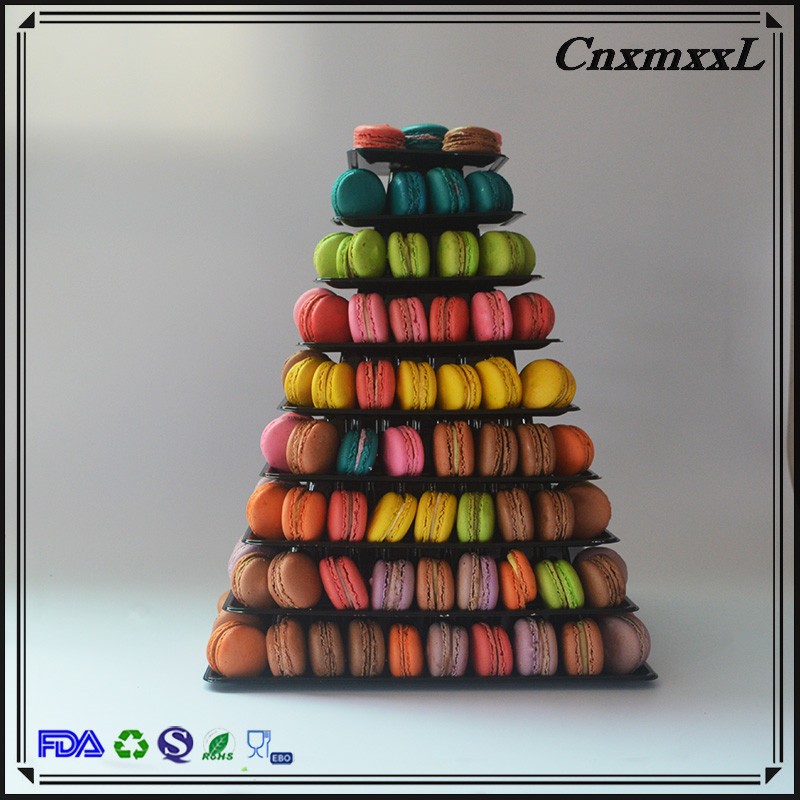 9 Layer Square 41cm Tall Plastic Macaron Packaging Blister Macaron Cone Tower
