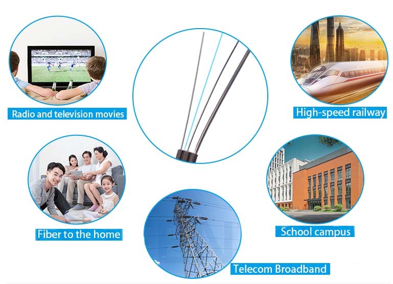 2 Core FTTH Fiber Optic Cable 3 Steel Wire FRP Strength Member LSZH