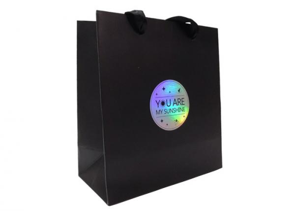 Quality Custom Printed Black Paper Clothing Shopping Bags with Hologram Logo Supplier for sale