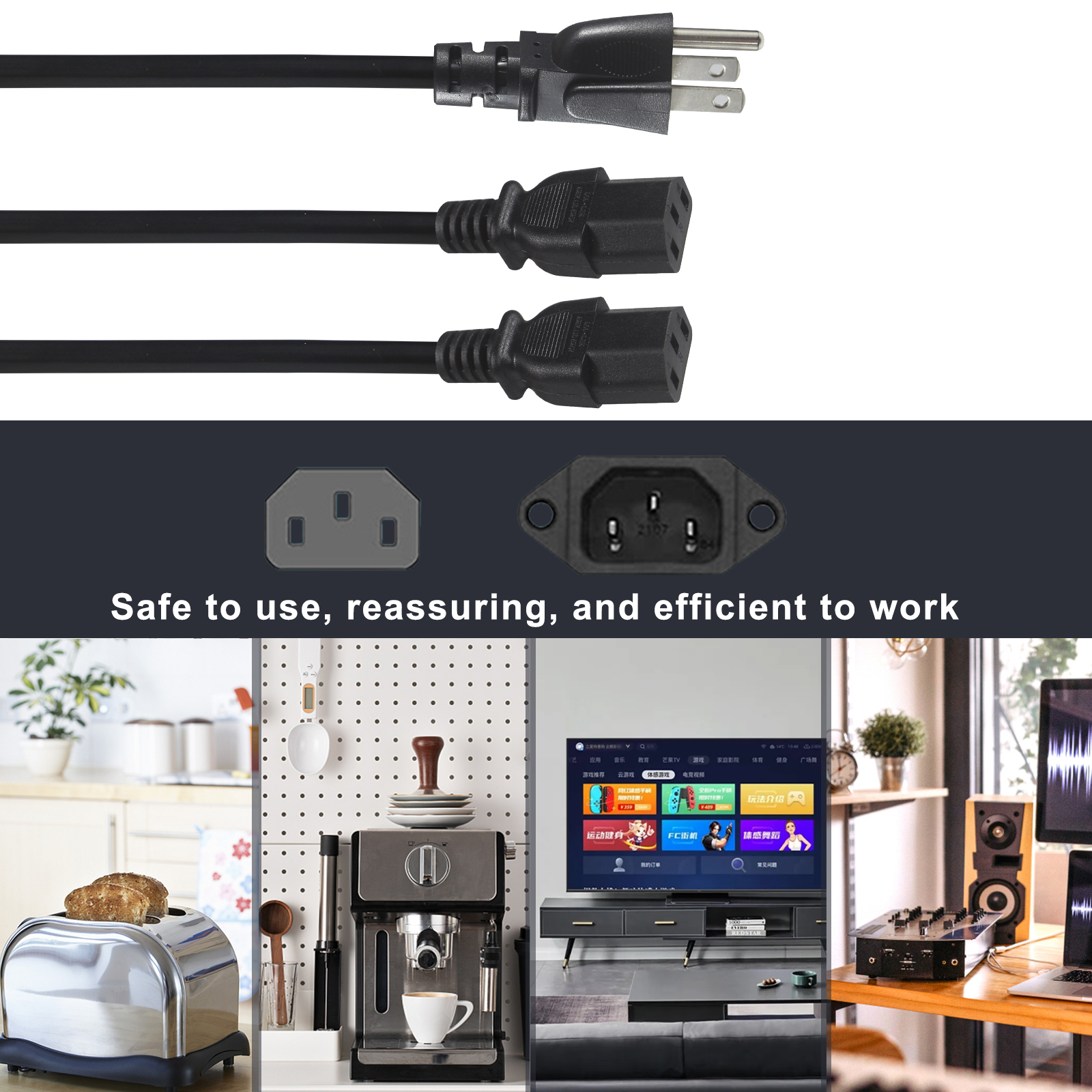 2 Outlets Y Splitter Computer Power Cord with Standard Nema 515P AC Plug and C13 Inlet