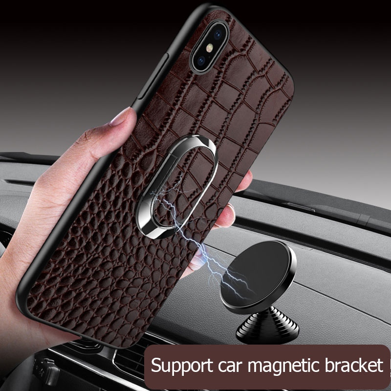 Genuine Leather Magnetic Ring Crocodile Mobile Phone Case for iPhone 14 Pro Max