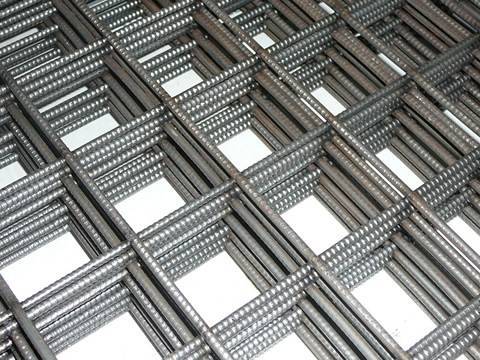 Welded bar concrete reinforcing mesh sheets with 200 mm square mesh size.