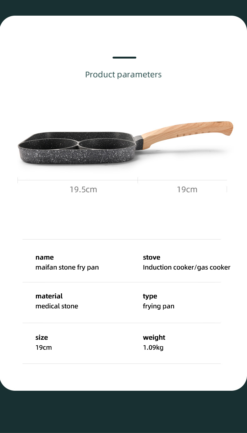 Non-stick Fried Egg Pot Flat-bottomed Frying Pan Kitchen Cooking Pot Omelette Pan 3-hole Medical Stone Frying Pan