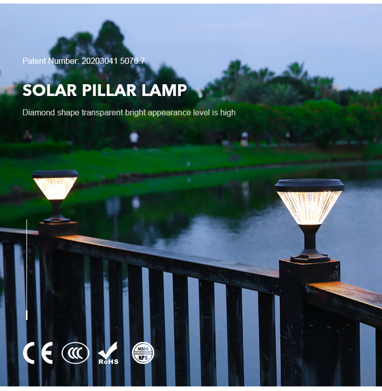 DC 3.2V Solar Pillar Light , Solar Bollard Lamps For Courtyards Villas