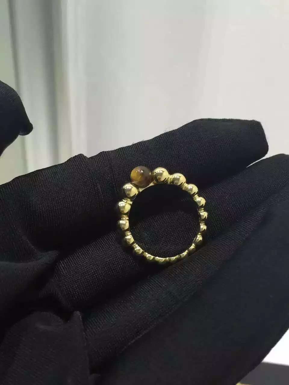 Real Gold Ring Van Cleef & Arpels Perlée Variation Ring with Tiger's Eye Stone