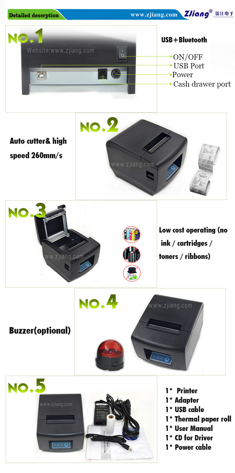 Desktop RS Bluetooth WIFI POS Thermal 80mm Receipt Printer ZJ-8250
