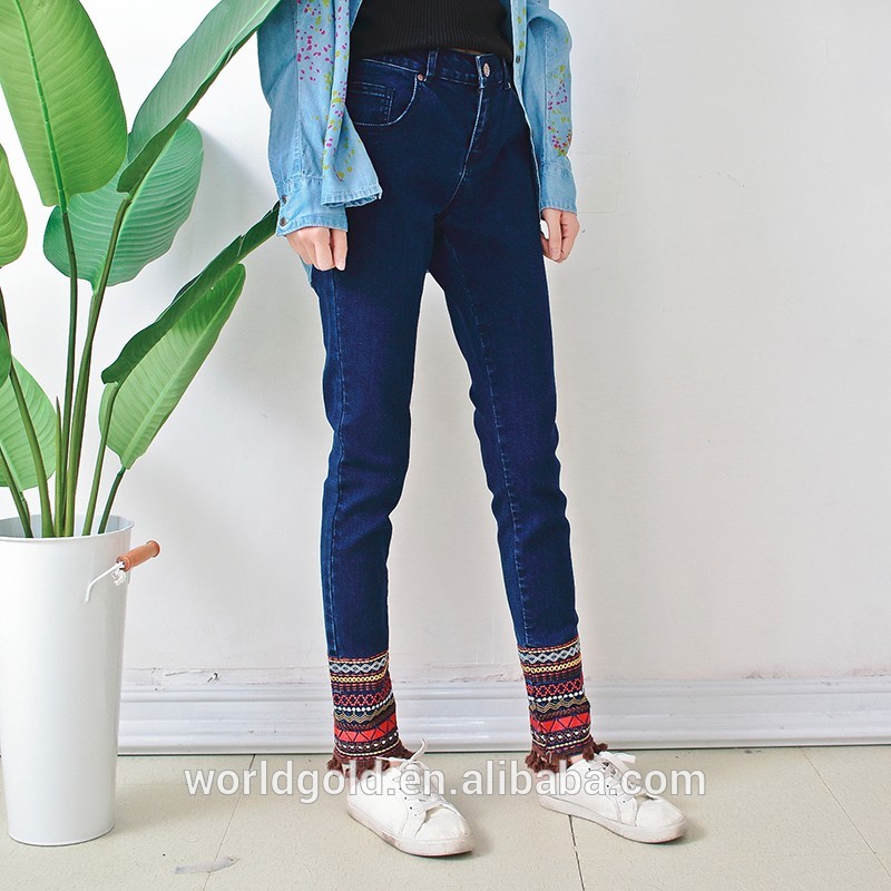 Distressed Stretch Printed Ladies Short Denim Jacket With Rhinestone Trimming