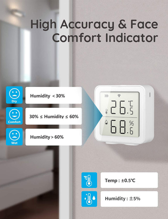 2.4GHz WiFi Temperature Humidity Sensor 20dBm Smart Home Temperature Humidity Sensor