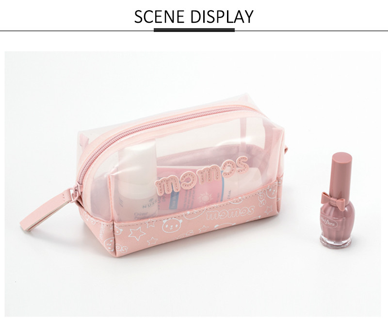Factory Direct Sell Pink Mesh Leather Cosmetic Bag With Logo Custom