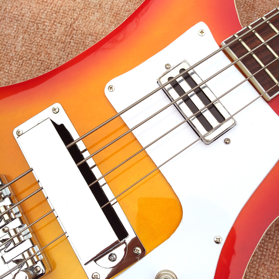 Top quality Rick 4003 model Ricken 4 strings Electric Bass guitar in Cherry burst color Chrome hardware, Free shipping