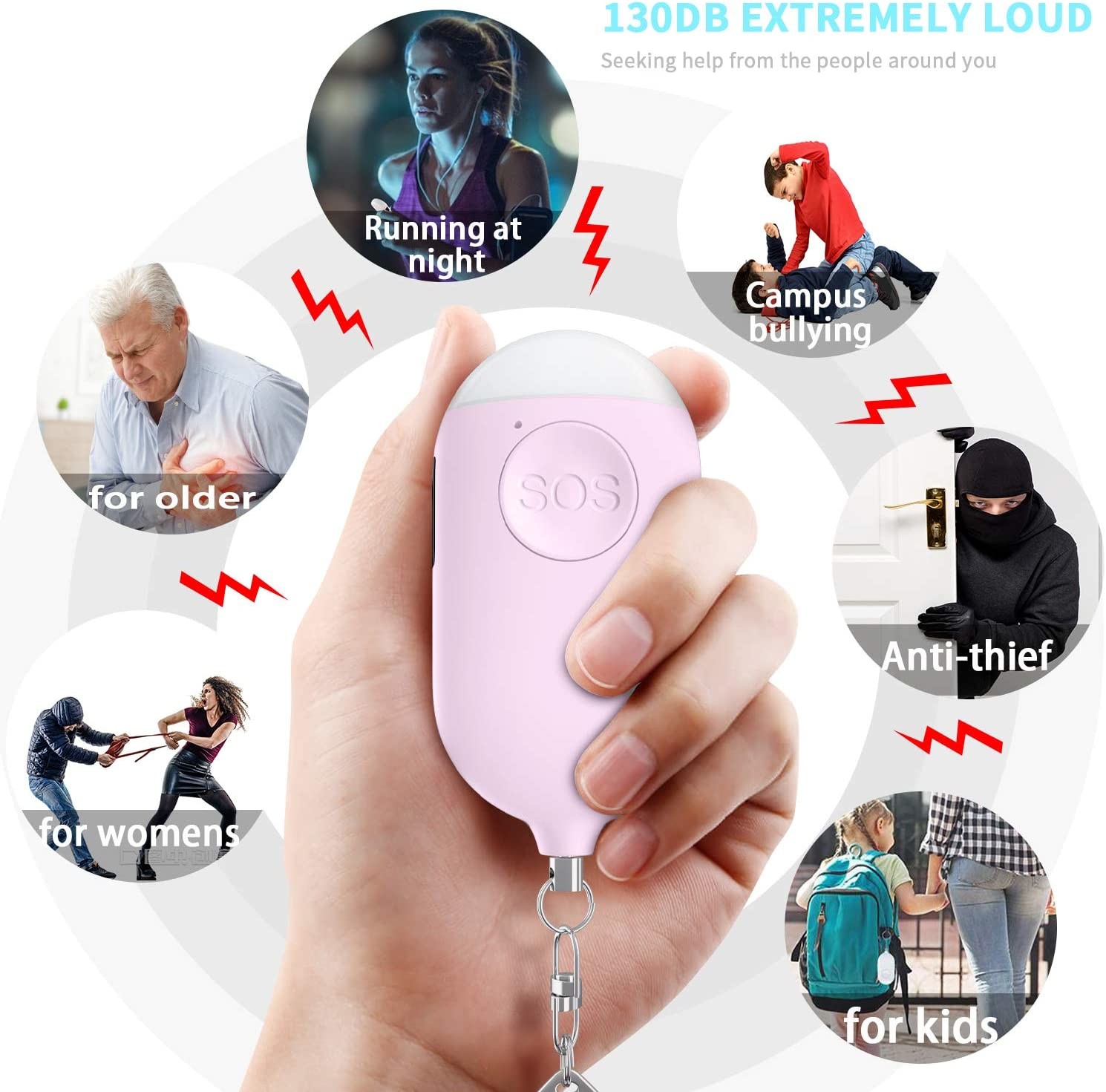 130mAh 3.2 Ounces Personal Security Keychain Alarm With Flashlight USB Charging 72*38*18mm