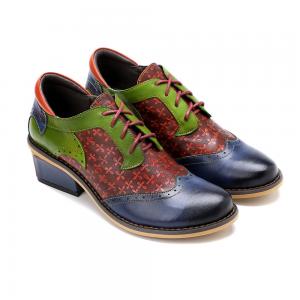 China Fashion Women's Dress Shoes Pointed Toe Wingtip Colorful Leather Vintage Shoes on sale