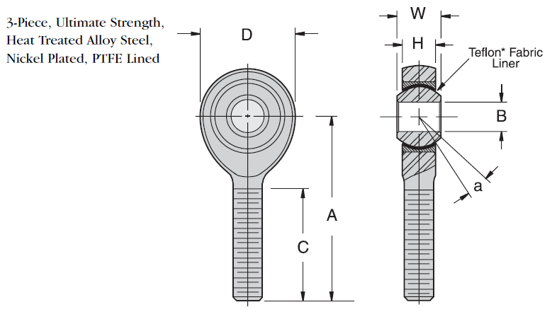 UMAX - T Precision / Heavy Duty Rod Ends Parts Drawing