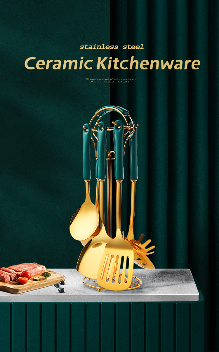 Ceramic Stainless Steel Kitchen Utensils Set Nordic Style For Cooking