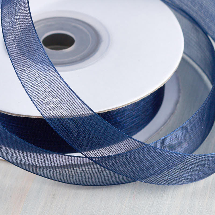 1 . 5 Inch Plain Polyester Organza Ribbon Dark Blue / Red Color Satin Edge