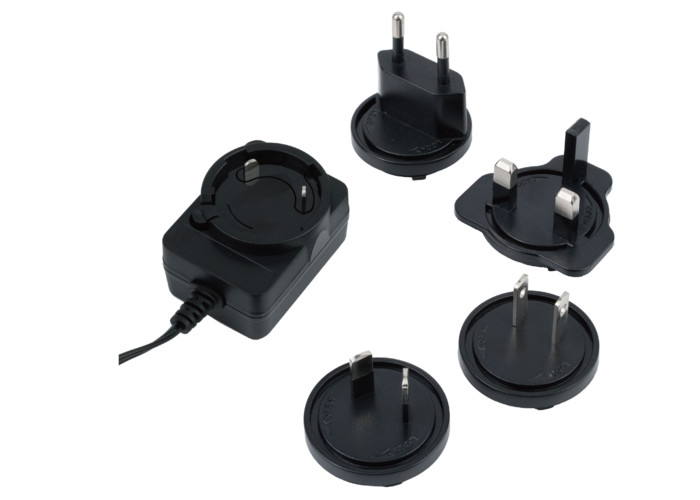 Black Male Interchangeable Plug Power Adapter OCP OLP OVP Protection 1A 100-240V Input Voltage