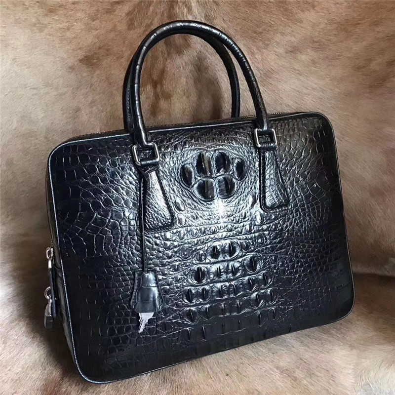 Alligator Leather Key Lock Closure Businessmen Laptop Briefcase Genuine Crocodile Skin Male Large Working Travel Handbag