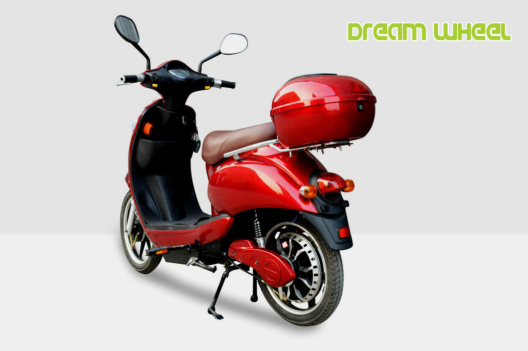 18 Inch Wheel Red Electric Bike Scooter Vespa Style 48V 250W Brushless Motor