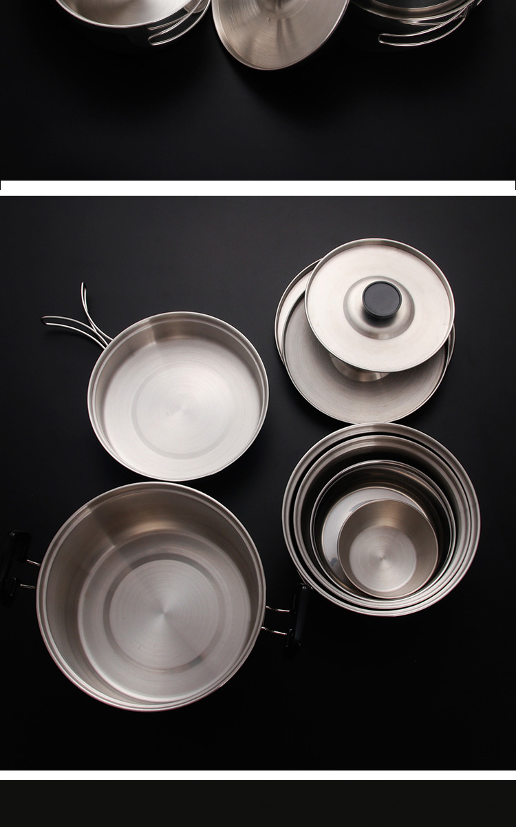 High Quality 304 Stainless Steel Outdoor Cooking Pot Set Camping Cookware Set With Storage Bag