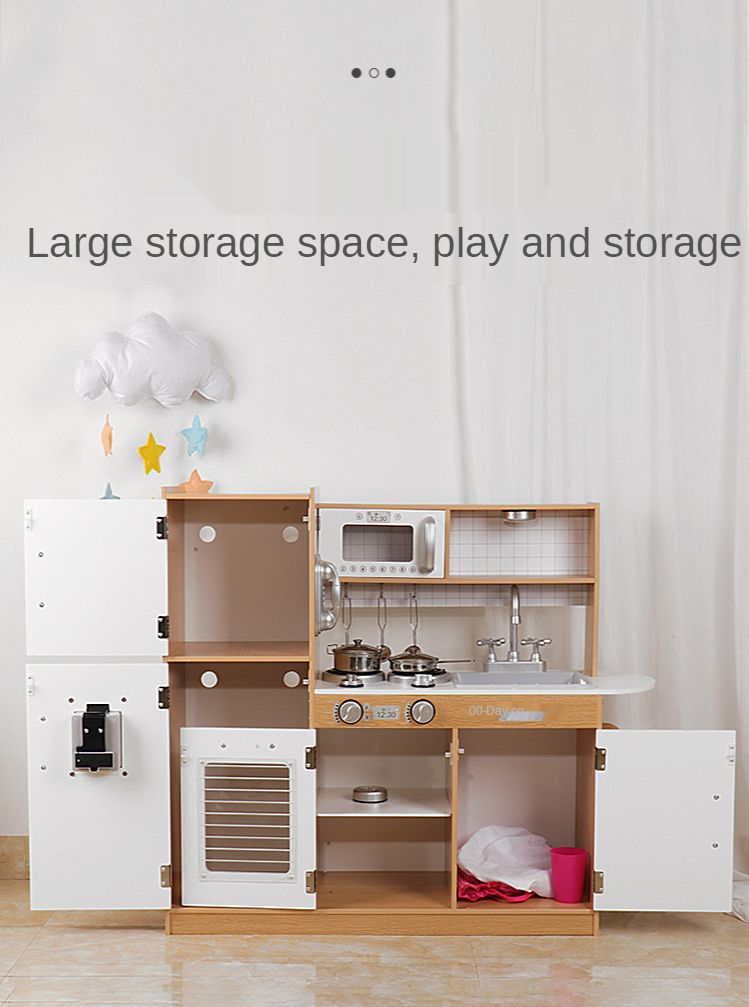 Large 82.5cm Refrigerator Wooden Miniature Kitchen Set Stove White Black