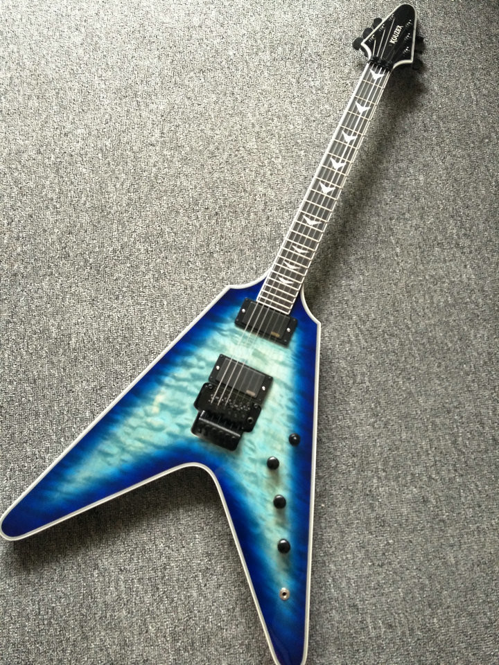 2017 custom kinds colors alien flying v guitar free shipping blueburst color ebony fretboard flying v electric guitar
