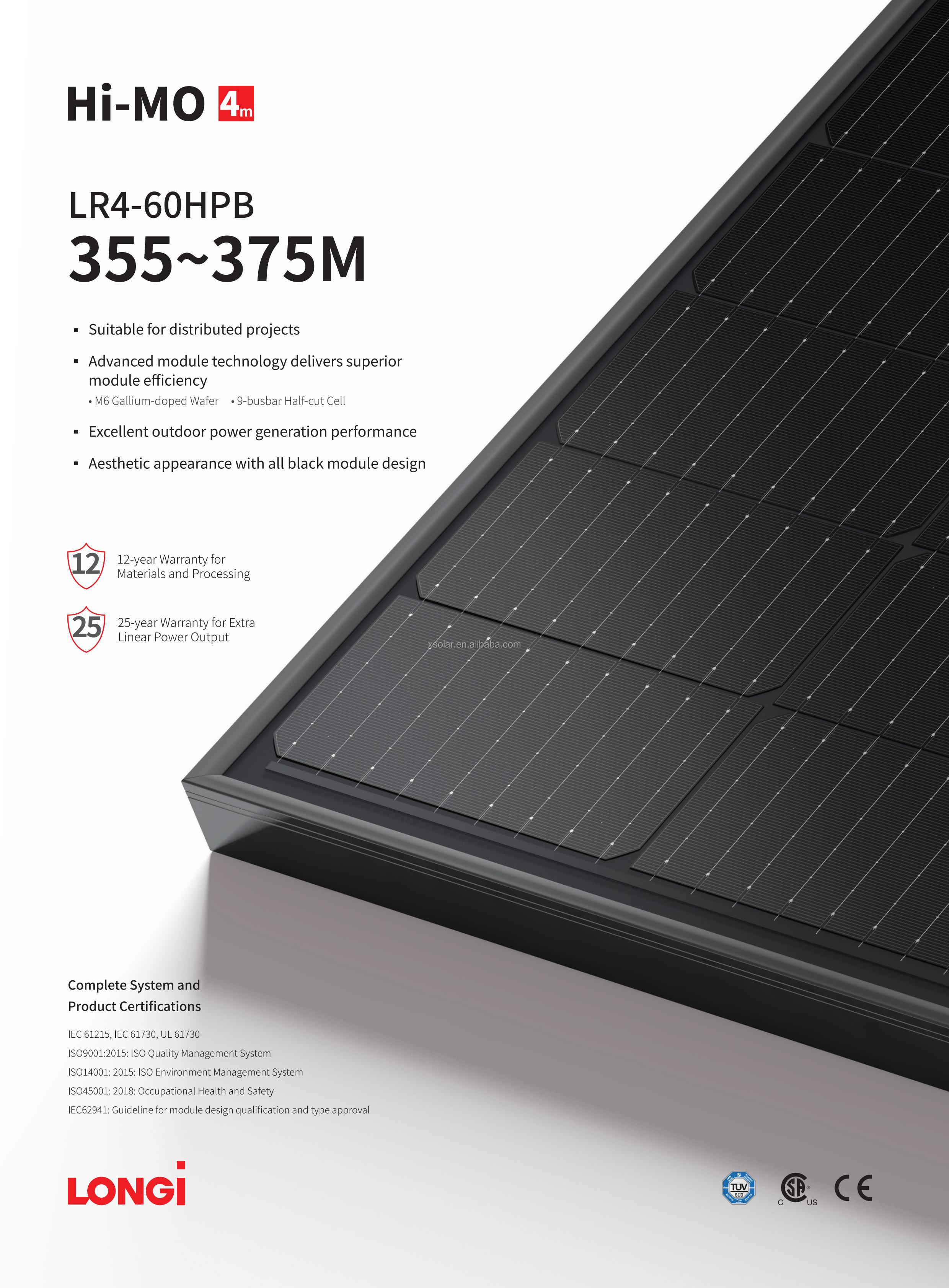 460W 455W 450W 380W 375W 370W Longi Mono Half Cell Solar Panel for Residential Energy