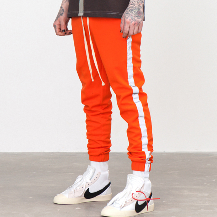 Wholesale 3m reflective striped pants mens custom casual streetwear jogger sports trousers