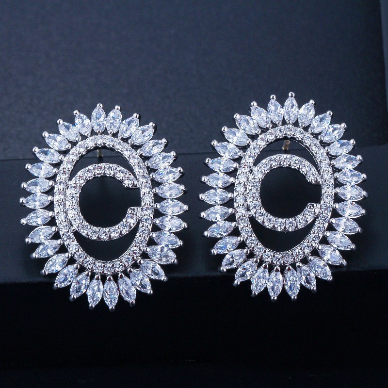Fashion CZ Letter Earrings Jewelry Christcross-row Earrings necklace jewelry set