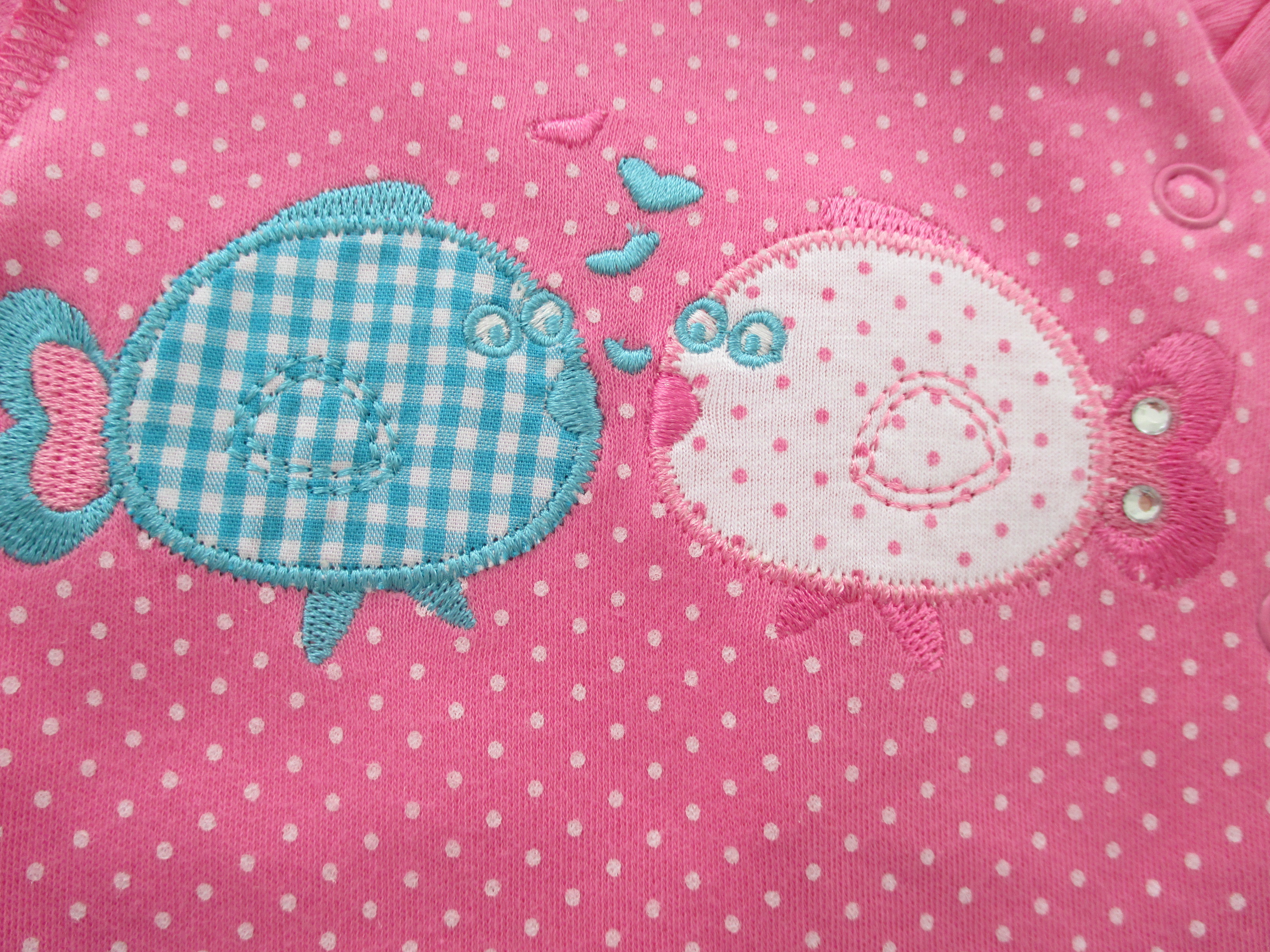 Baby Girl Interlock Baby Footed Rompers All Over Print Mitten Sleeve Opening Special Workmanship