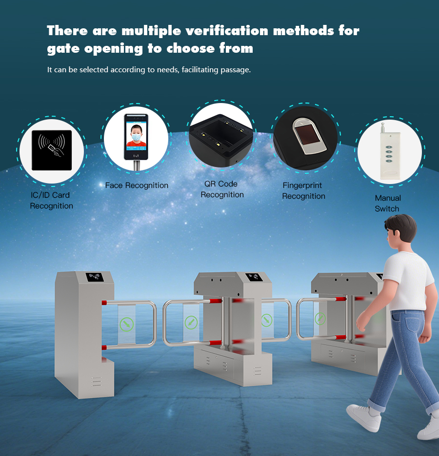 HCW Anti Rush Face Recognition Turnstile Single Pole 500mm Width Swing Barrier Gate