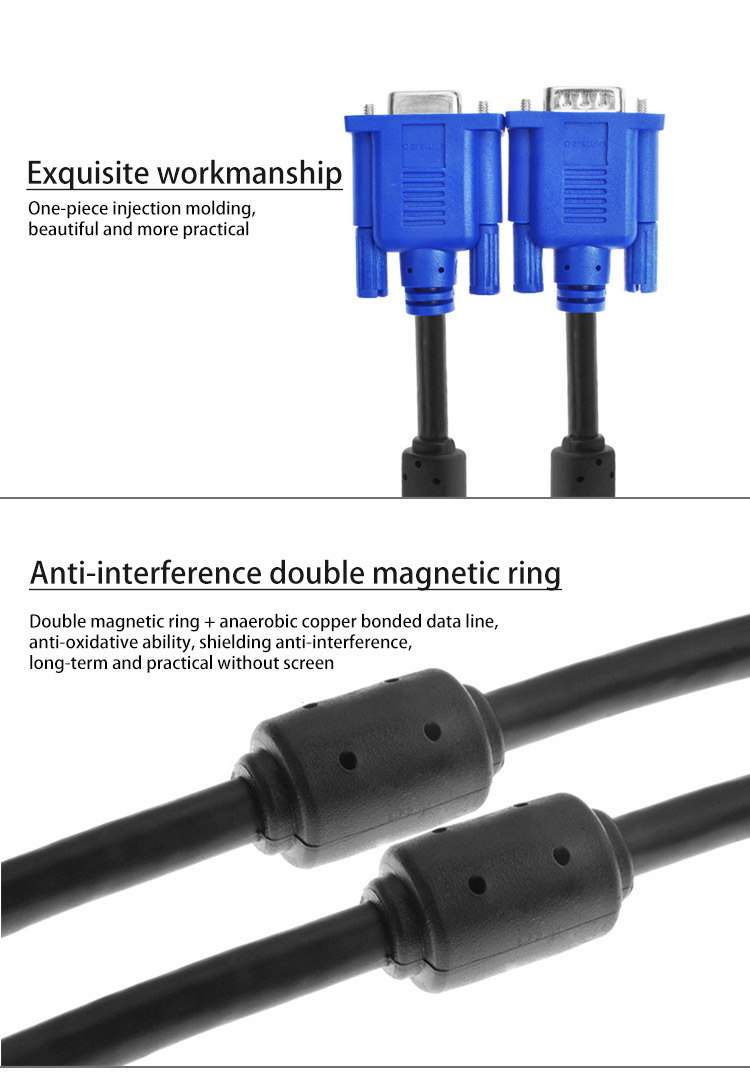 Multimedia VGA Monitor Cables To Connect Laptop Tv Gold Plated PVC Jacketed