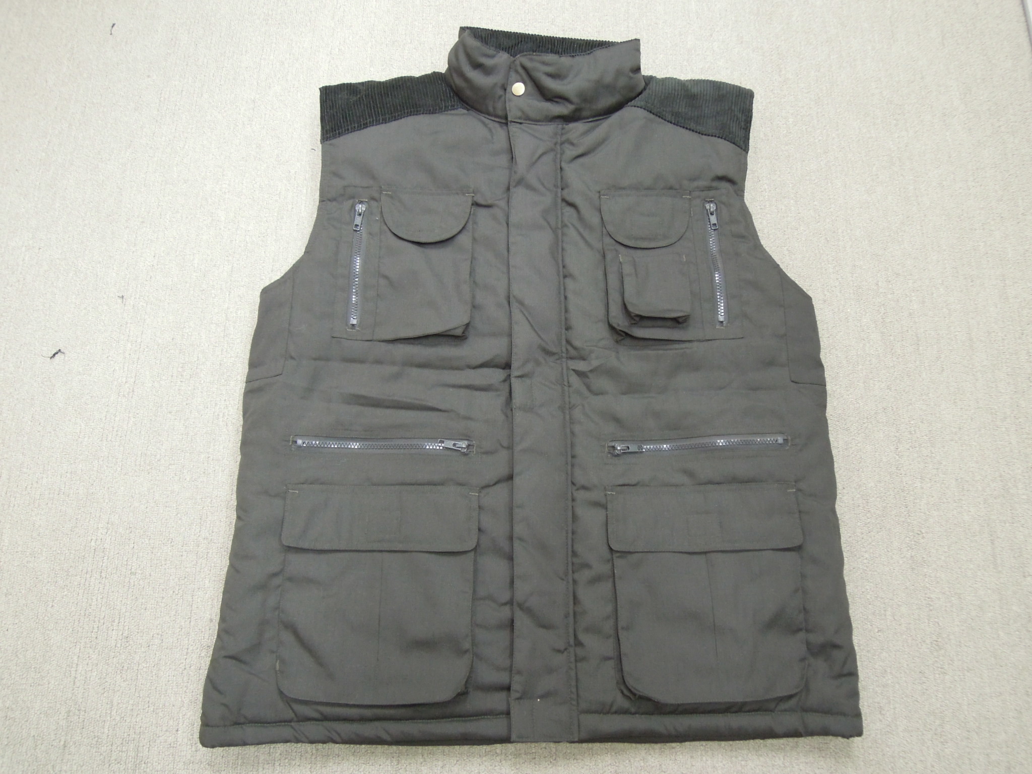 winter vest, warm waist coat, UK style, olive, S-3XL, padding with corduroy shoulder
