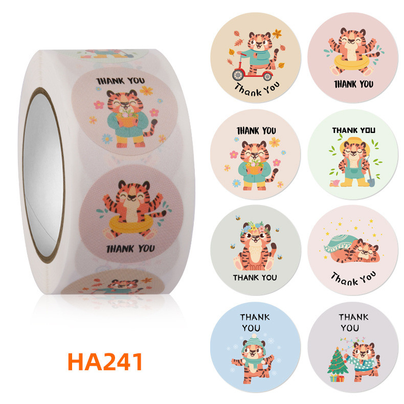 Colorful Cute Crocodiler Tiger Cat Animal Self Adhesive Sticker Roll Round Art Paper