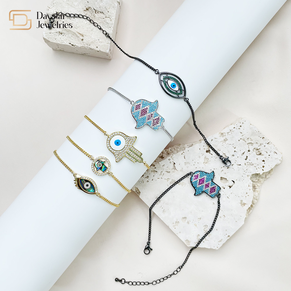 Ojo Bracelet 18K Gold Plated Jewelry Hamsa Hand Evil Eye Charm design