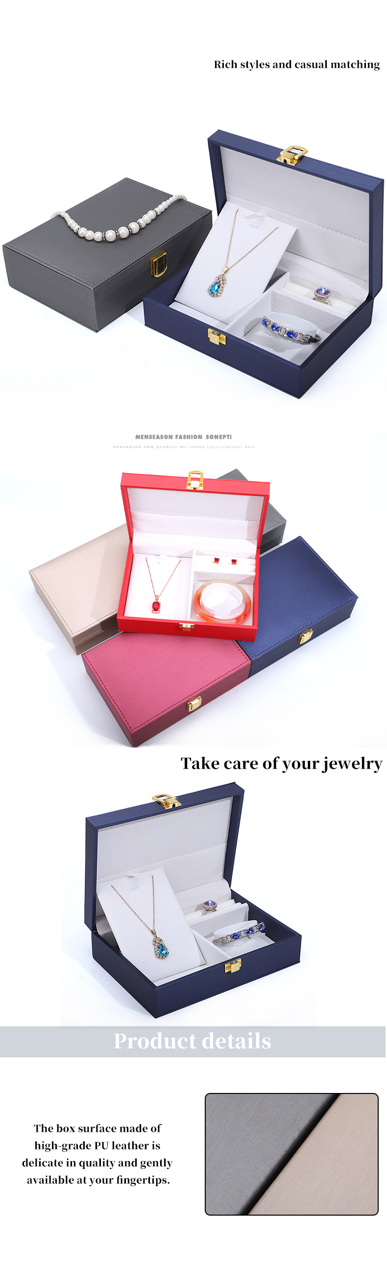 Customer's Logo Hanhong PU Leather Jewelry Box for Rings Earrings Pendants and Necklaces