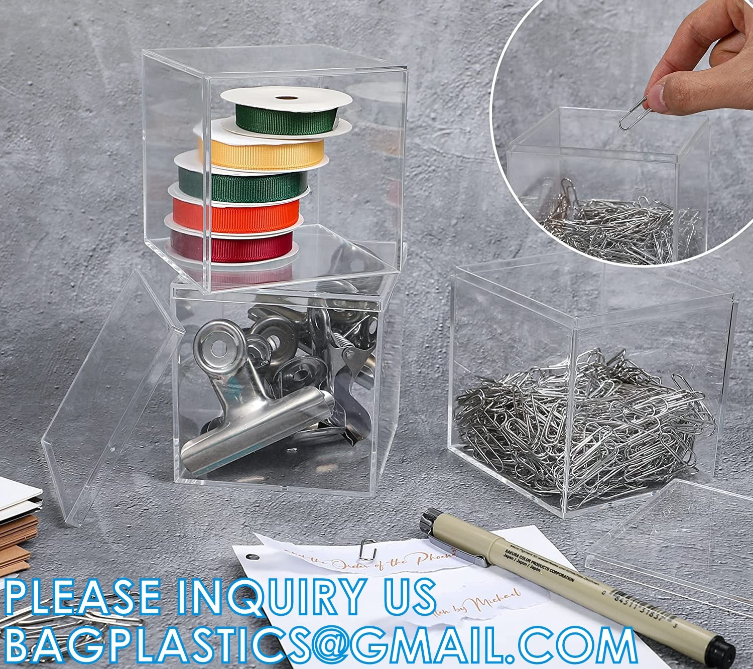 Acrylic Plastic Square Cube Small Acrylic Box Acrylic Storage Containers with Lid Stackable Cube Containers