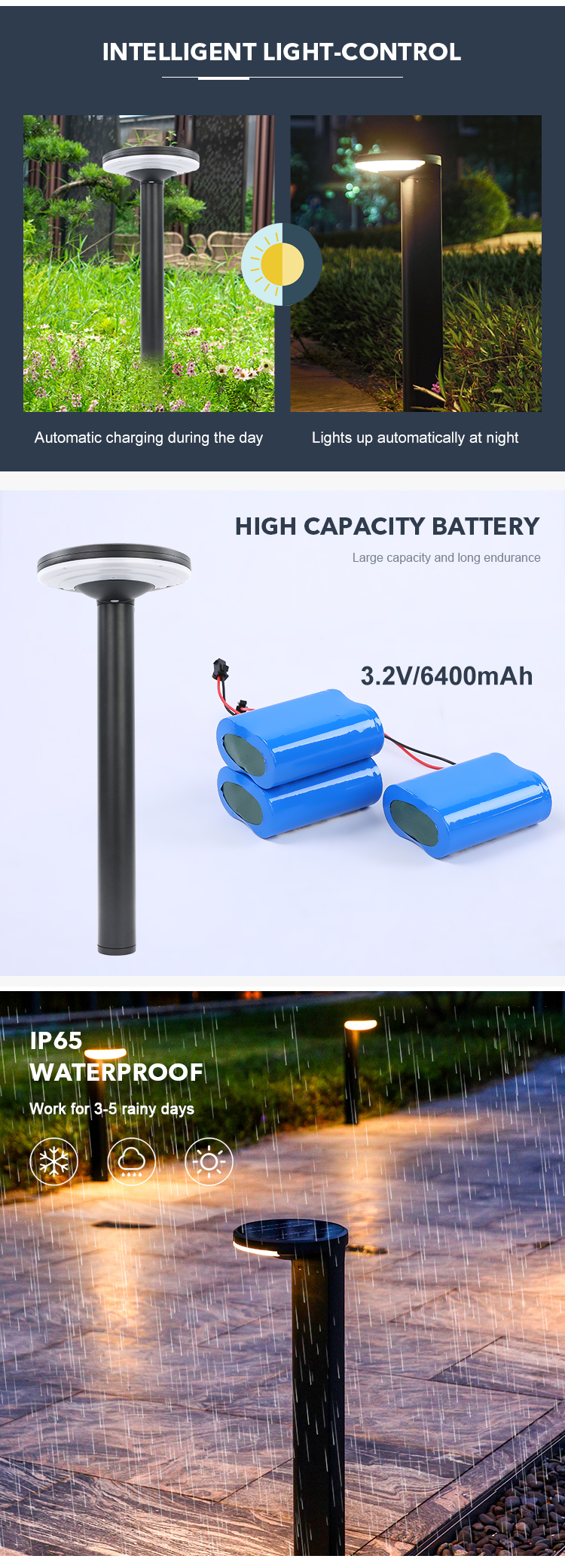 4pc set DIE-casting aluminum Solar Pathway lighting Long Last Up To 12hrs