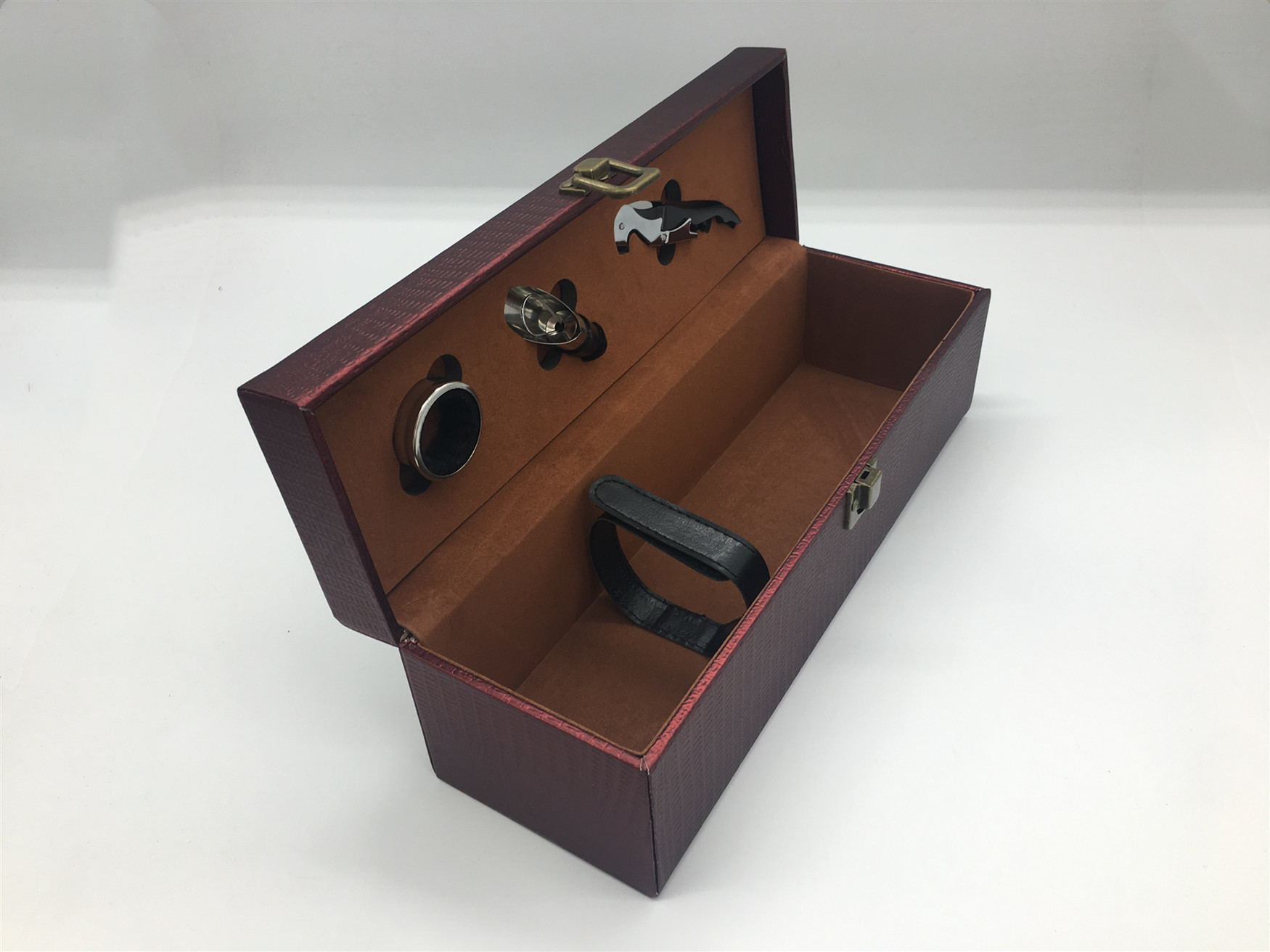 Custom PU Leather Luxury Bottle Packaging / Single Wine Box Hot Stamp Finishing