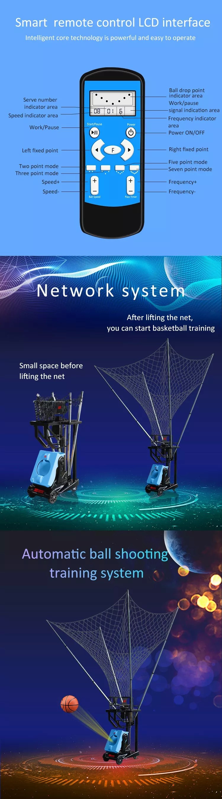 2m Shooting Height Siboasi Basketball Rebound Net System With Full Functions