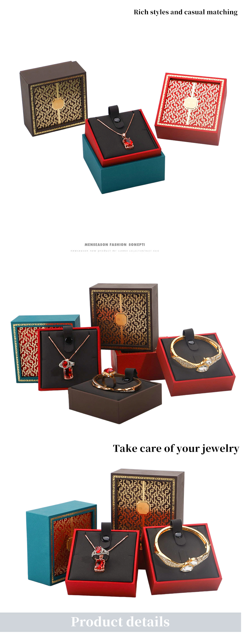 Custom Logo Green Wooden Jewelry Box Necklace and Bracelet Box Packaging