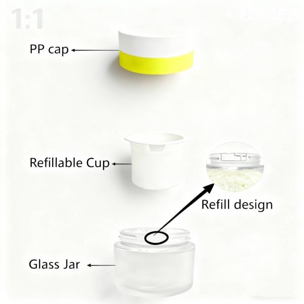 Glass Refillable Airless Jar 30ml 50ml with PP Material and PCR Material